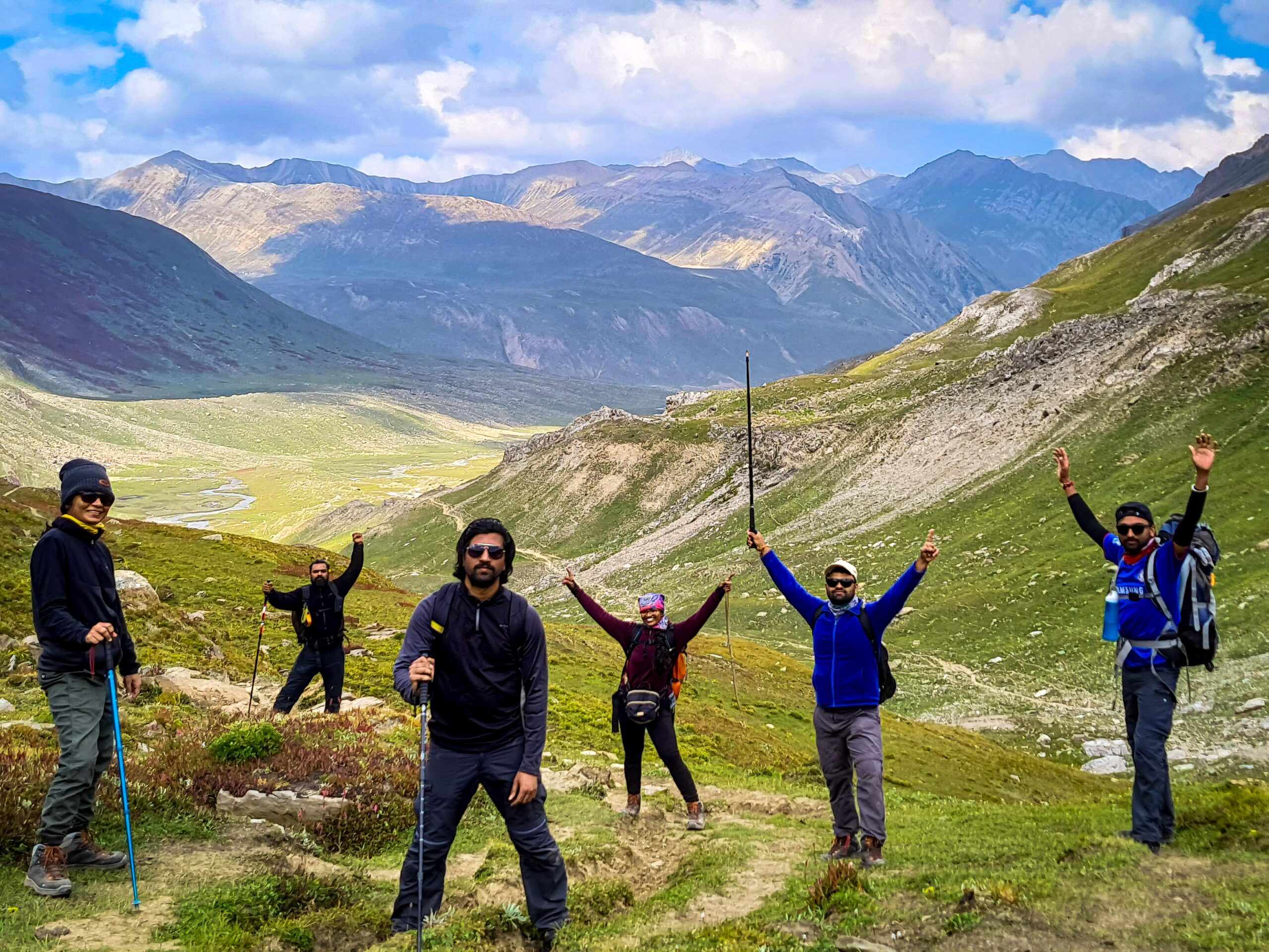 Whitewater river rafting through alpine river rapids in Kashmir